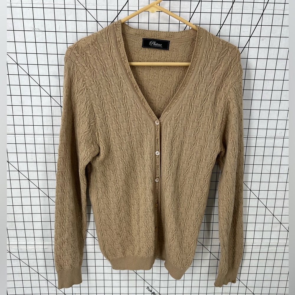Platine vintage cash  wool cable knit button front cardigan sweater 40/8/M